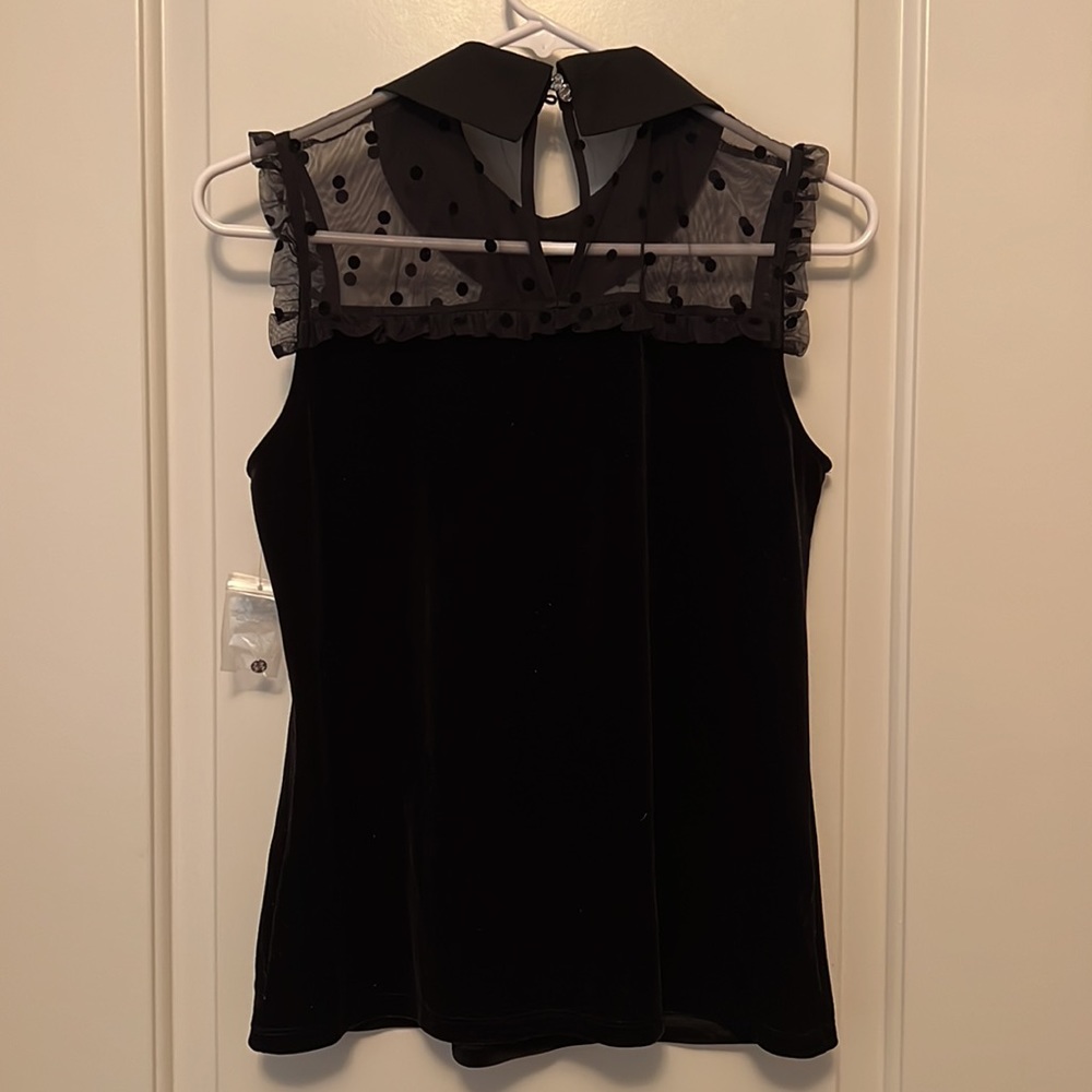 Cece never worn black velvet top with polka dot lace. - Picture 3 of 3